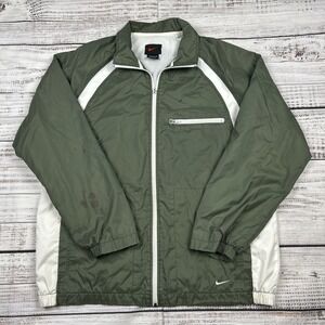 VTG Nike Windbreaker Mens Sz M Forest Green White Full Zip Jacket 90s Streetwear